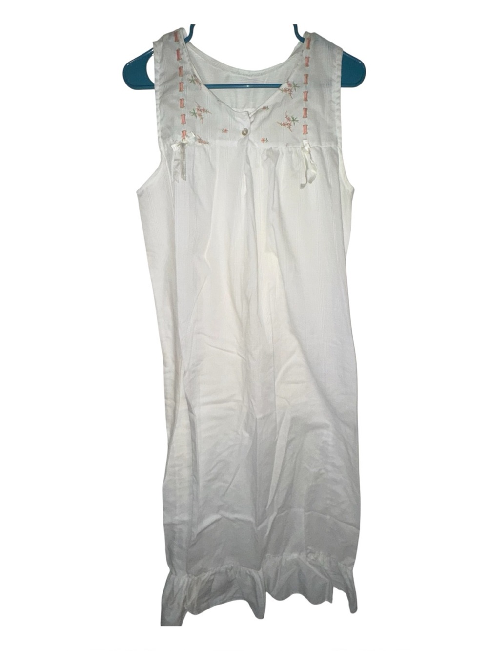 Vintage Katz White Sleeveless Nightgown with Pink Embroidery